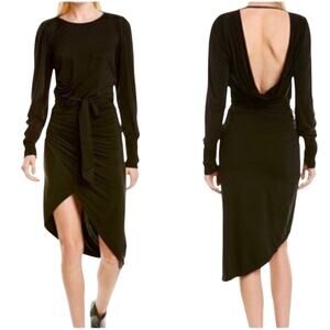 Young Fabulous & Broke Keylen Black Midi Dress REVOLVE Draped Open Back Hi Lo